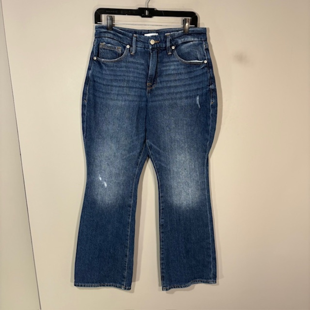 Good American Good Petite Bootcut Jeans Womens 6/28 Blue Med Wash Mid Rise Denim
